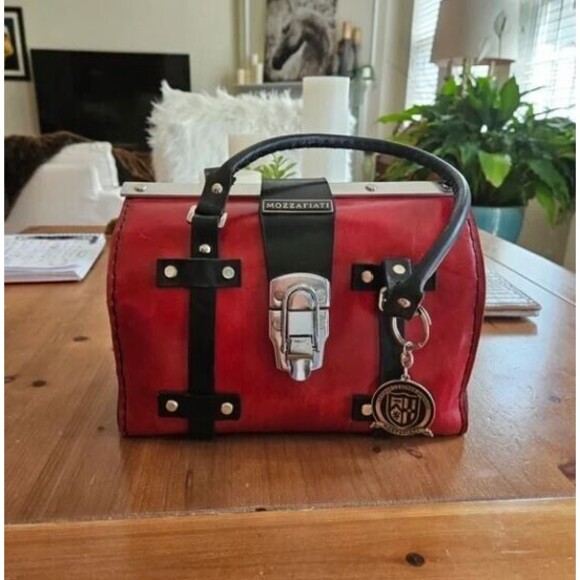 Mozzafiati Ferrara Satchel Red Black Italian Leather Hand Bag Giovanni Villa - Picture 3 of 10